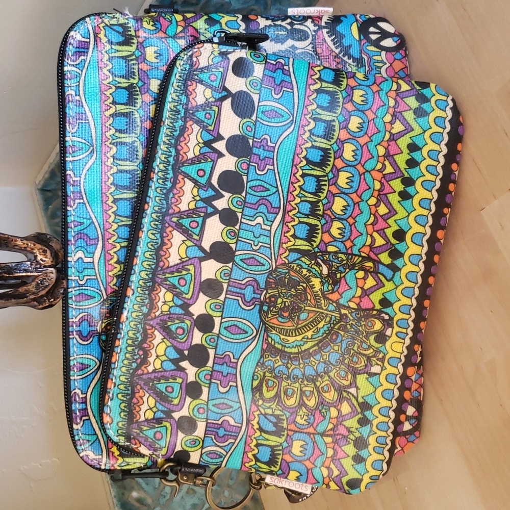 Sakroots set of 2 boho elephant print make up bags